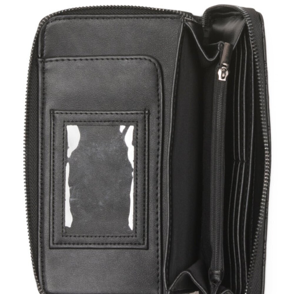 NWT $58 BETSEY JOHNSON Black Zip Around Skull Cowboy Debossed Wristlet Wallet - Picture 6 of 6